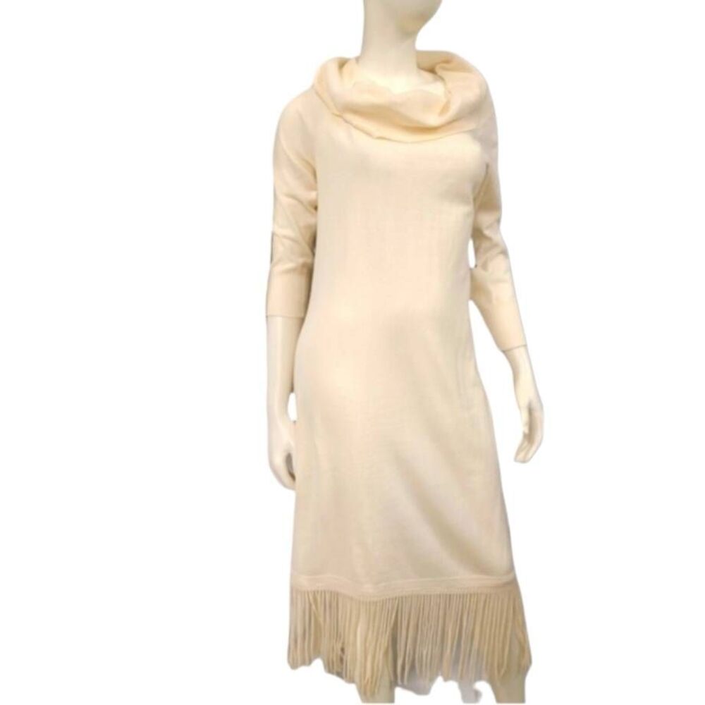 New York & Company Cream Fringed Hem Sweater Dress Women’s Size Large NEW TAGS